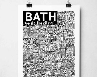 Bath Wall Art | Bath Landmarks Typography Print Poster | Bath City Gifts | UK Travel Poster