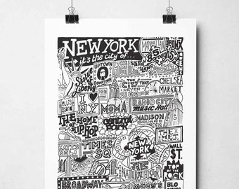 New York City Wall Art Print | USA Travel Poster | NYC Typography Illustration | Gallery Wall Print