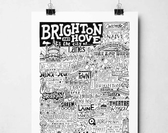 Brighton & Hove Typography Art Print: UK Travel Poster