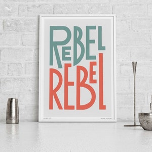 Rebel Rebel Song Lyric Wall Art | Music Typography Print | 1970s Music Posters | Bold Print