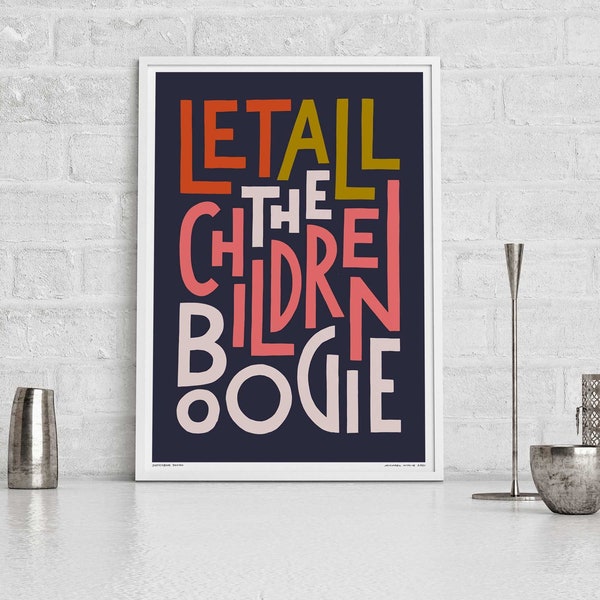 Starman Song Lyric Wandkunst | Let All The Children Boogie Musik Poster | Musik Typografie Gallery Wall | Kinderzimmer Kinderzimmer Kunst