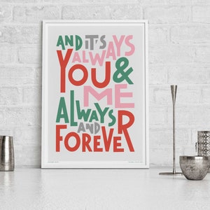 You & Me Always and Forever Song Lyric Print | Music Wall Art Poster | 90s Music Print | Wedding Gift Idea | Love Song Typography Print