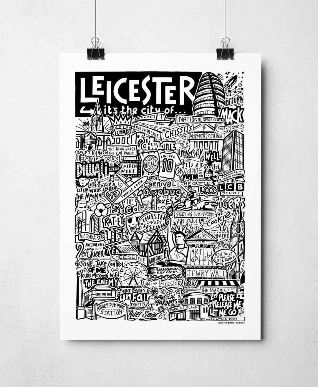 Leicester Wall Art Leicester Landmarks Typography Print Poster
