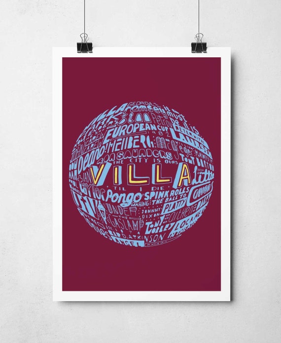 Aston Villa Football Club Typography Print Poster Etsy