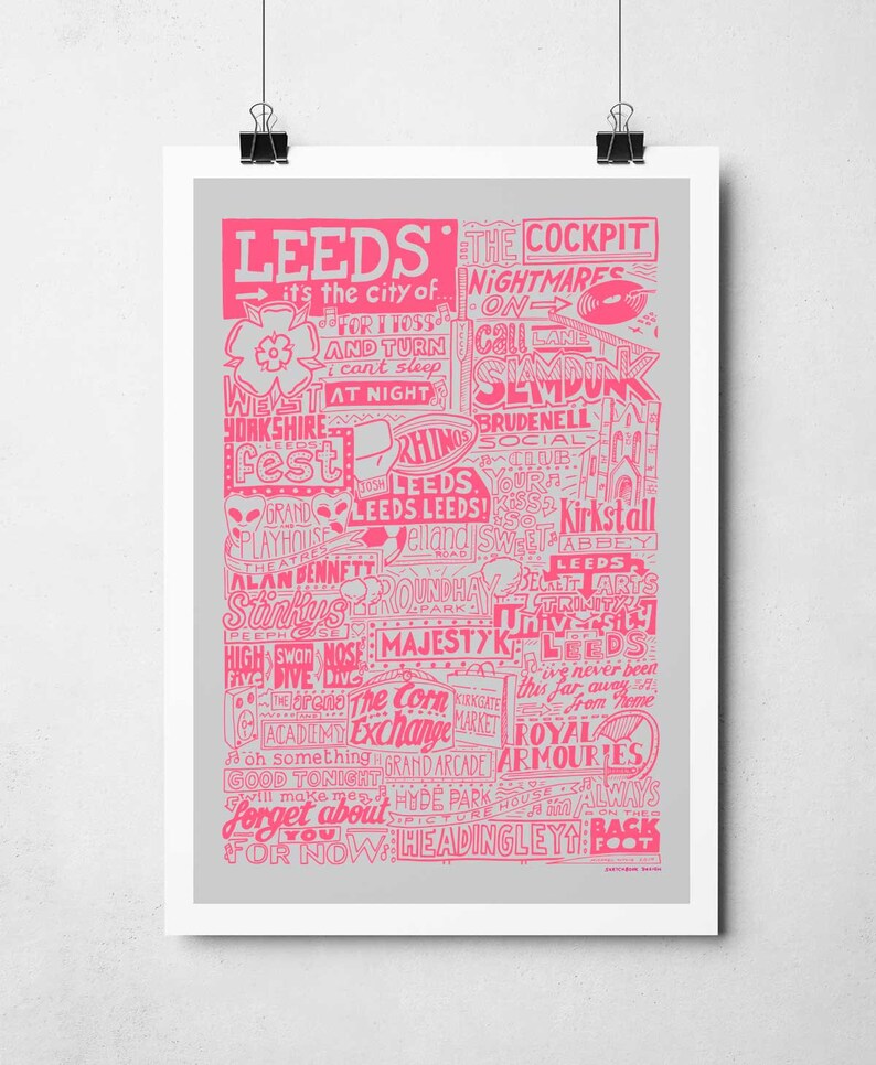 Leeds Landmarks Print Typography Poster Leeds Gifts Etsy
