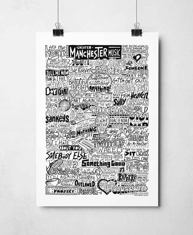 Greater Manchester Music Print Typography Poster Etsy UK
