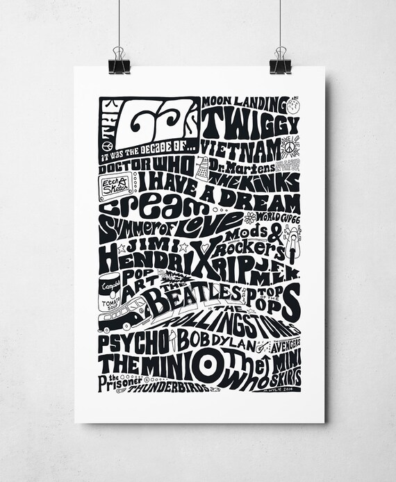 I Love The 1960s Wall Art Print | 60s Nostalgia Pop Culture Poster