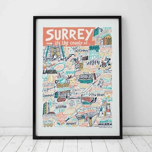 Surrey bezienswaardigheden kunst aan de muur | Surrey Gifts typografieposter