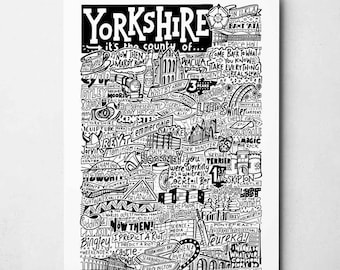 Yorkshire Landmarks Art Print: I Love Yorkshire Typography Poster