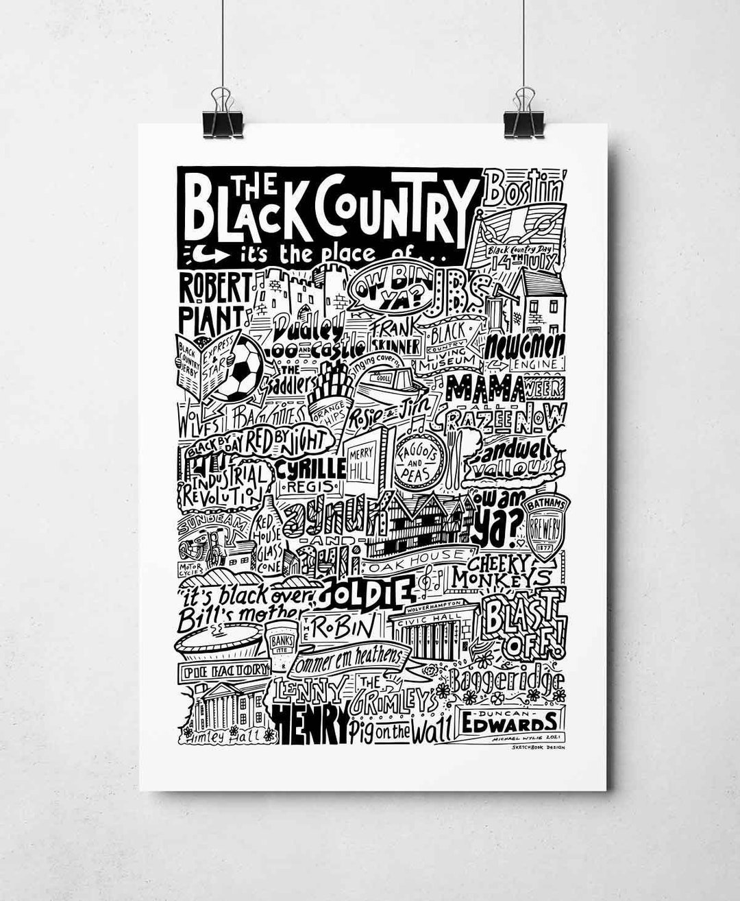 Country Country Landmarks Illustration Midlands Gallery Print Black Black Wall The Gifts Etsy Poster Art - West Wall