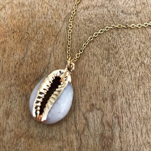 24K Gold Plated Shell Necklace Real Cowrie Seashell Pendant - Etsy