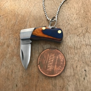 Miniatur Tiger Holzgriff Taschenmesser Halskette - Mini 3/4 &quot;Stahlklinge Holzgriff - Anhänger & Kette
