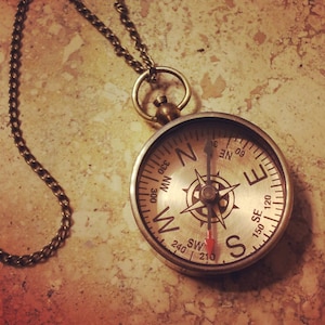 Compass Necklace, Copper Face, Vintage Style Pendant Charm and Chain - High Quality - Works!