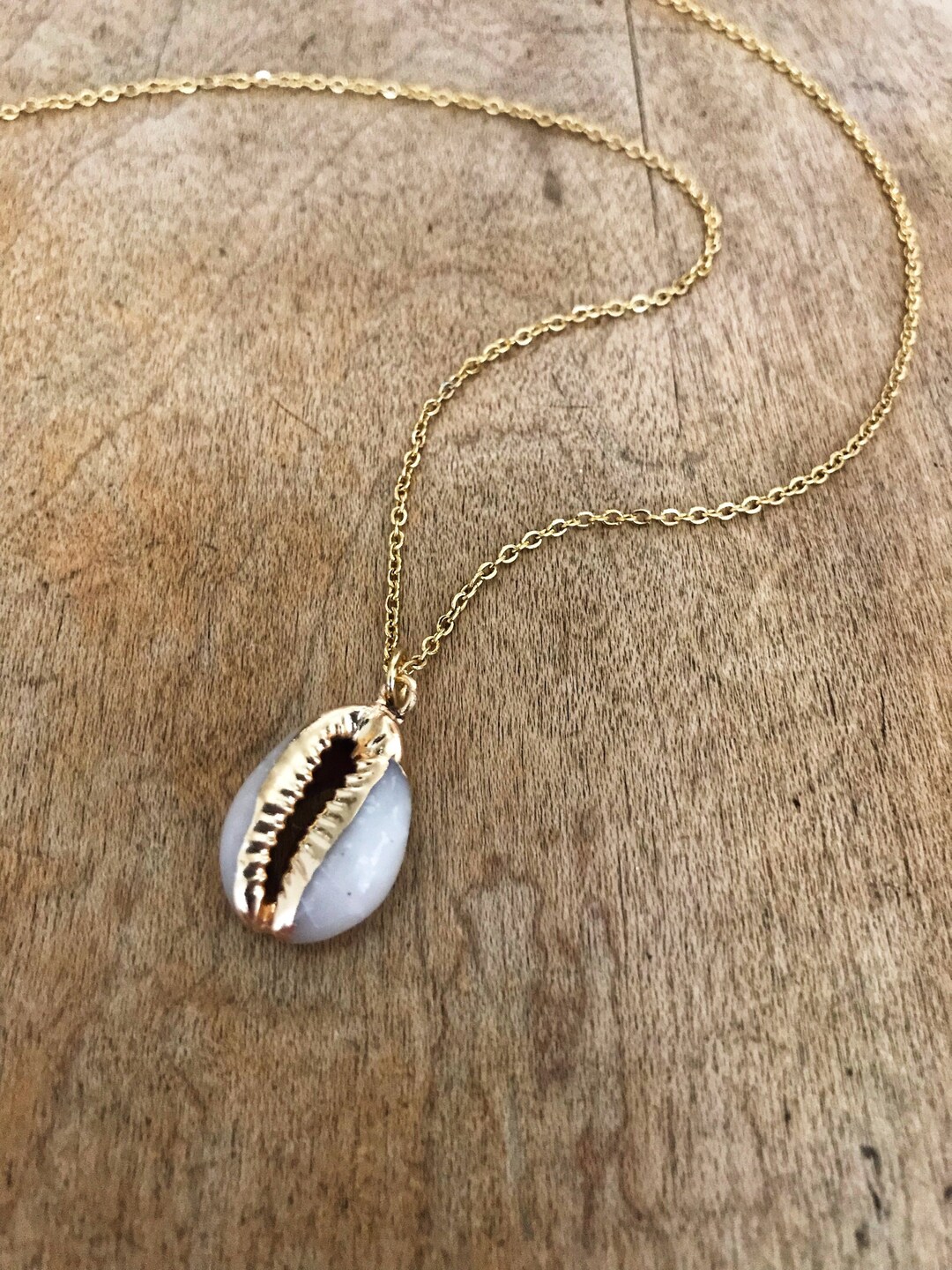 24K Gold Plated Shell Necklace Real Cowrie Seashell Pendant Gold Dipped ...