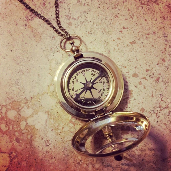 Sundial Compass Pendant Vintage Nautical Antique Brass /& Glass Heavy Duty
