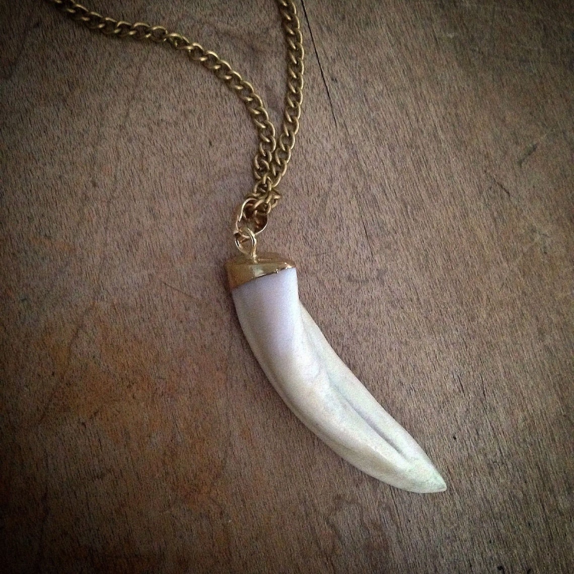 Real Unbleached Wolf Tooth Necklace 24K Gold Plated Cap Etsy