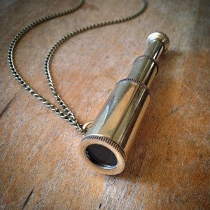 Telescope Necklace, Collapsible Spyglass Necklace, Shiny Gold Brass & Antique Bronze Vintage Style Pirate