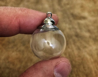 Screw Top Clear Glass Globe Charm - Locket - DIY Silver Threaded Pendant Base - Terrarium Apothecary -Jewelry Supplies