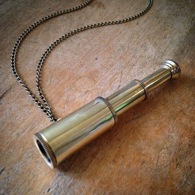 Telescope Necklace Collapsible Spyglass Necklace Shiny Gold Etsy