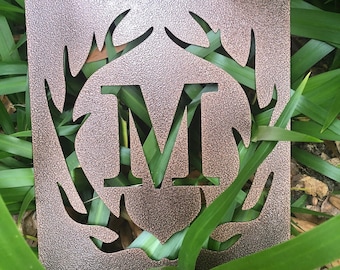 Metal Antler Monogrammed Garden Flag, Rustic Yard Art