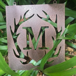 Metal Antler Monogrammed Garden Flag, Rustic Yard Art