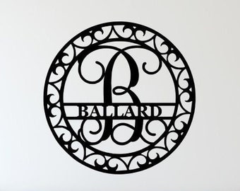 Metal Monogram with Scroll Border LARGE VERSION {Indoor/Outdoor} BESTSELLER, customized metal art