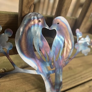 Love Birds Metal Art Sign // Flame Colored Metal Sign