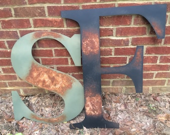 LARGE Patina Metal Letters, Personalized Home Decor, Farmhouse, Rustic, Primitive, Housewarming, Wedding Gift