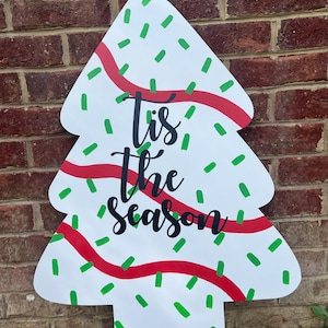 Christmas Tree Cake Yard Stake Door Hanger, Metal Christmas Décor, Yard Stake, Christmas Front Porch