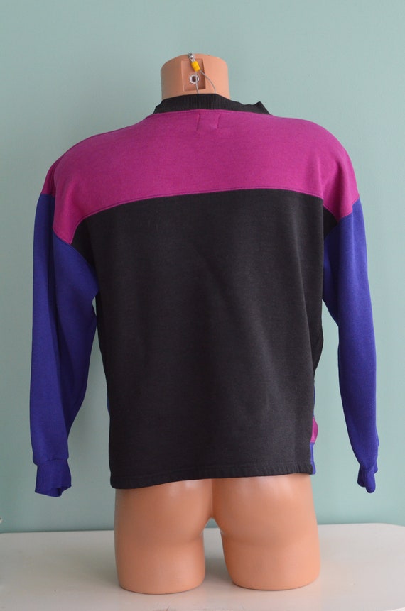 Vintage 90s IOU Sweatshirt Color Block Magenta Pu… - image 4