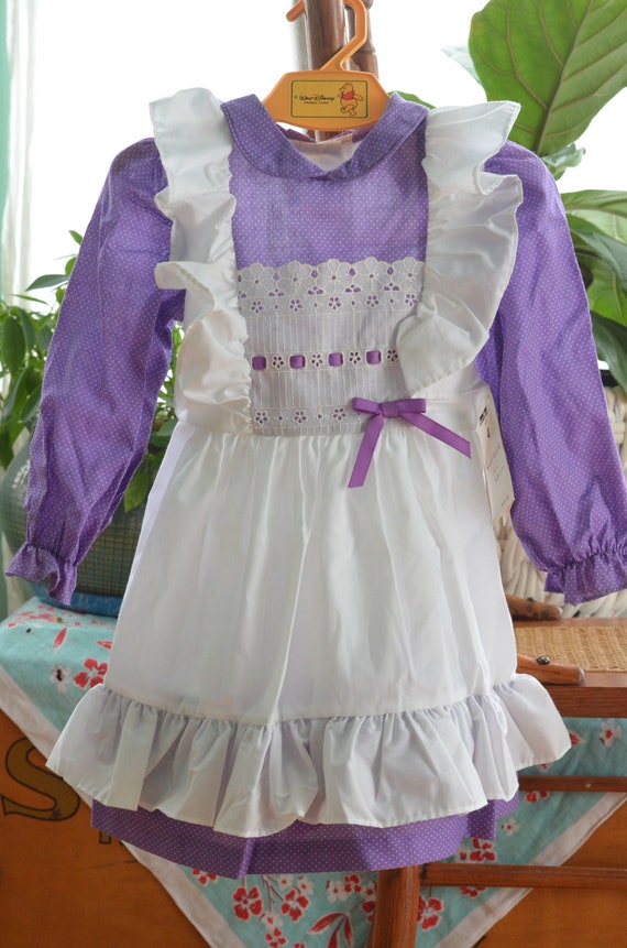 Vintage 70s/80s Girls Pinafore Dress Purple and W… - image 2