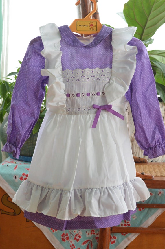 Vintage 70s/80s Girls Pinafore Dress Purple and White Polka Dot