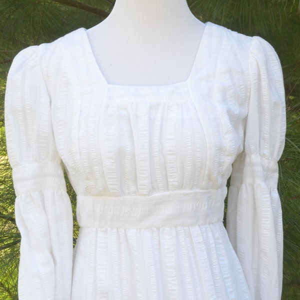 Vintage 70s Peasant Prairie Dress Wedding Boho Hippie Festival White Maxi Dress