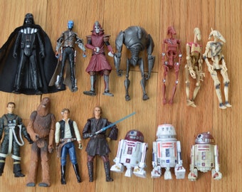 Star Wars Action Figures Lot of 14 Darth Vader Chewbacca Droids Hans Solo Anakin Skywalker Lucasfilm Articulated Toy
