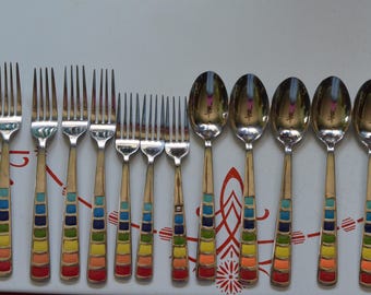 CHOICE Fiesta Masquerade Stainless Steel Flatware Rainbow Tiled Silverware Replacement Pieces