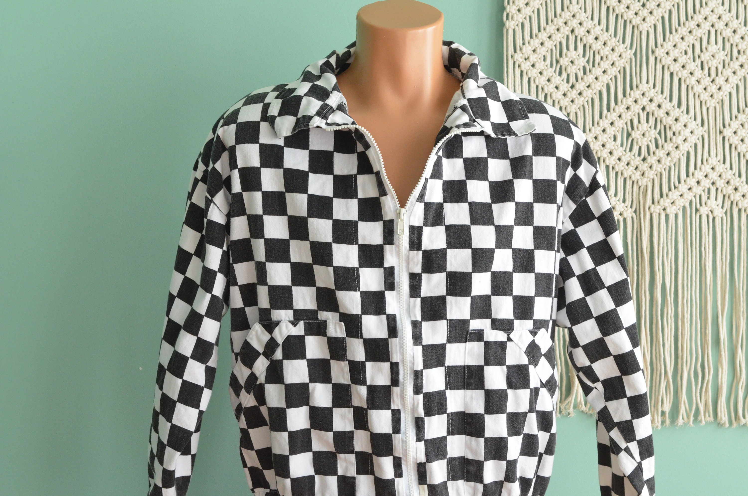 Vintage 80s Official Checker Rags Black and White Checkered Jacket 