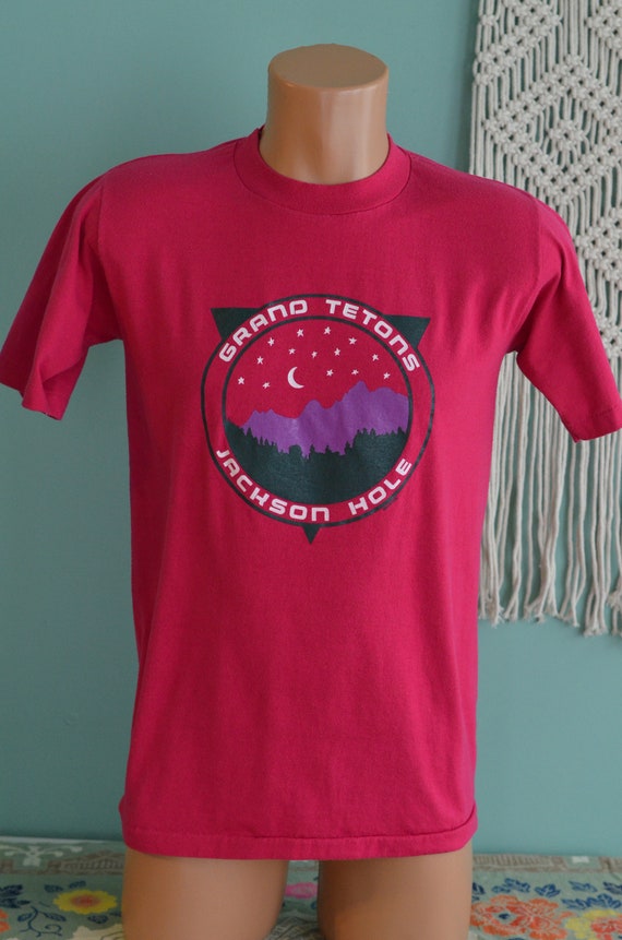 Vintage 80s T-Shirt Grand Tetons Jackson Hole Wyo… - image 2