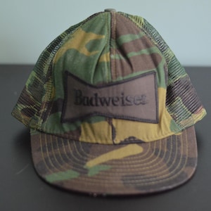 Vintage Budweiser Beer Camo Trucker Hat with Patch Snapback Adjustable Baseball Cap