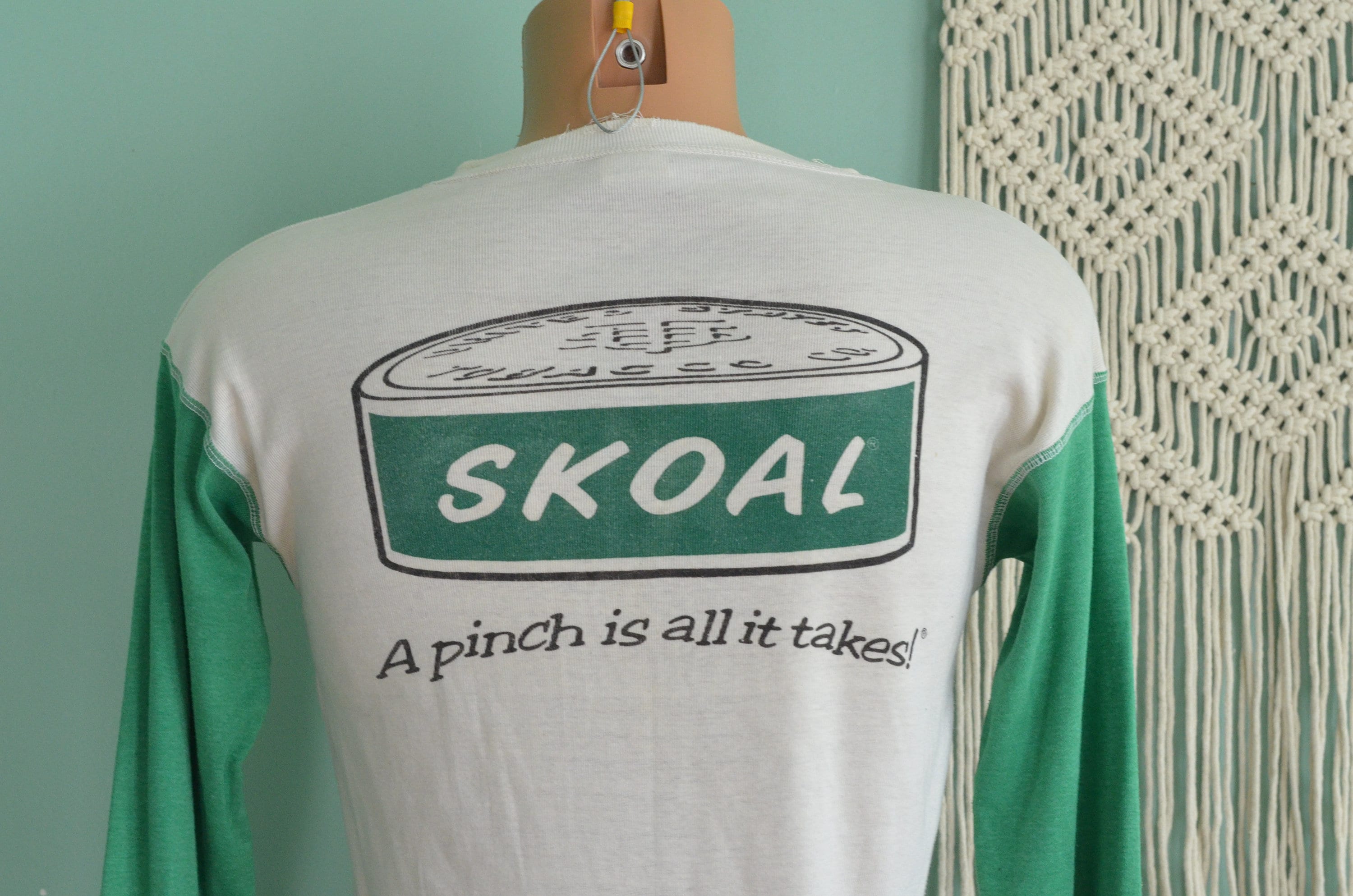 Vintage 80s Skoal Brother Chewing Tobacco Long Sleeve Green Henley  DISTRESSED