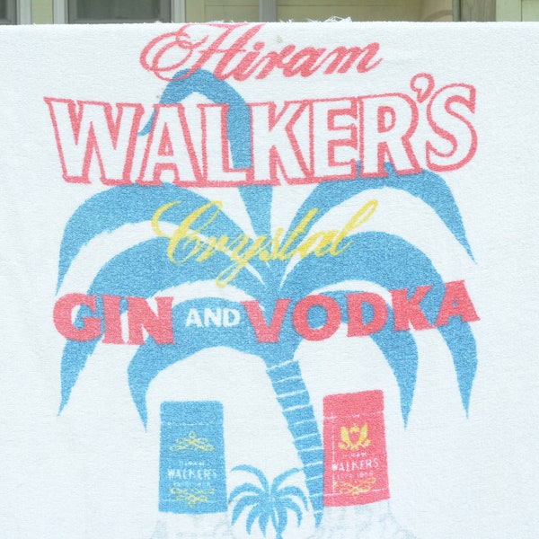 Vintage 80s Beach Towel Hiram Walker's Crystal Gin and Vodka Alcohol Liquor Advertising Thin Terrycloth Towel
