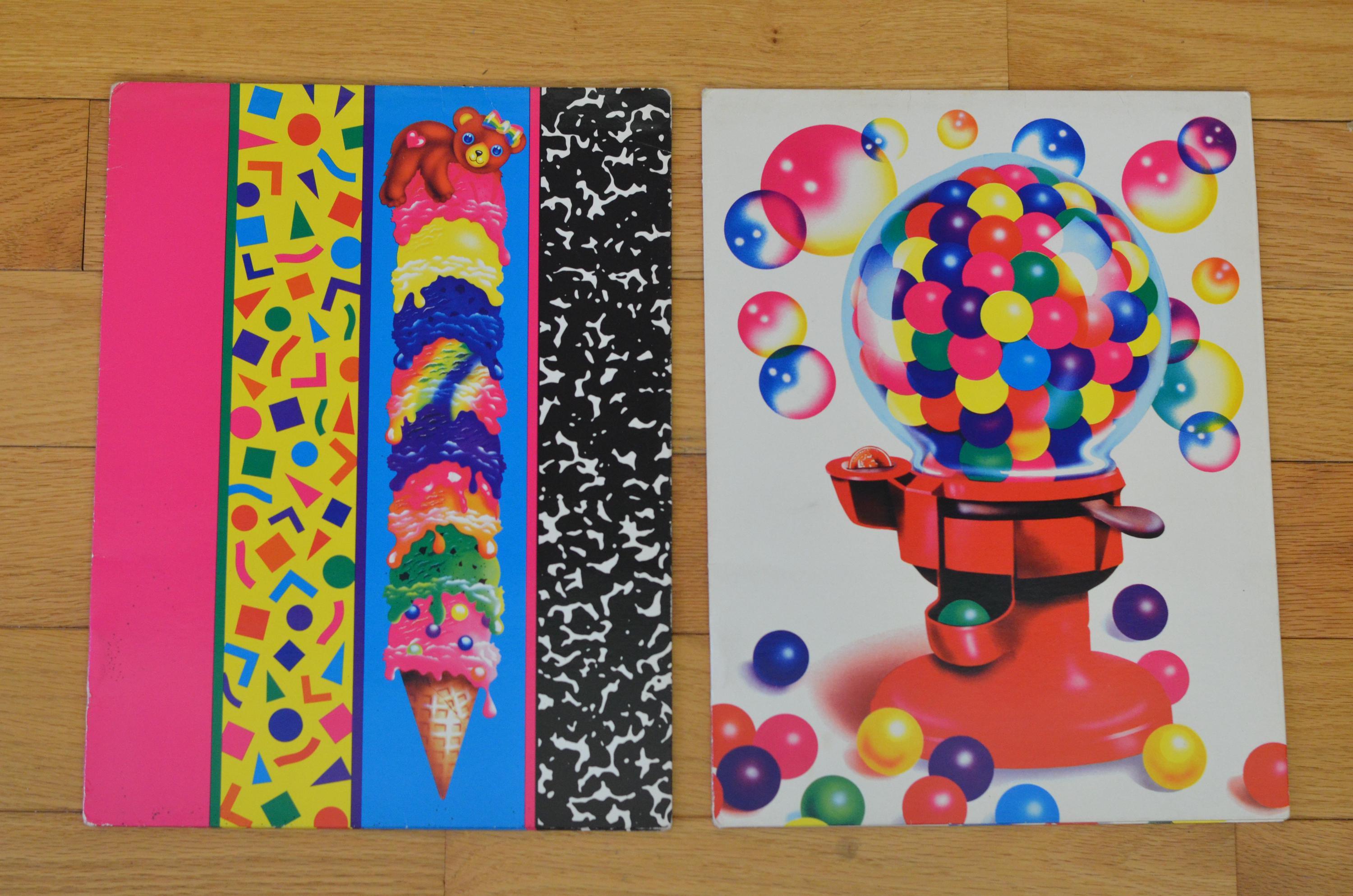 Vintage 80s Lisa Frank Pocket Folders: Ice Cream Cone & Gumball
