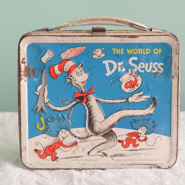 Vintage 70s The World of Dr Suess Metal Lunchbox Cat in the Hat Horton 1970 Retro Lunch Box No Thermos