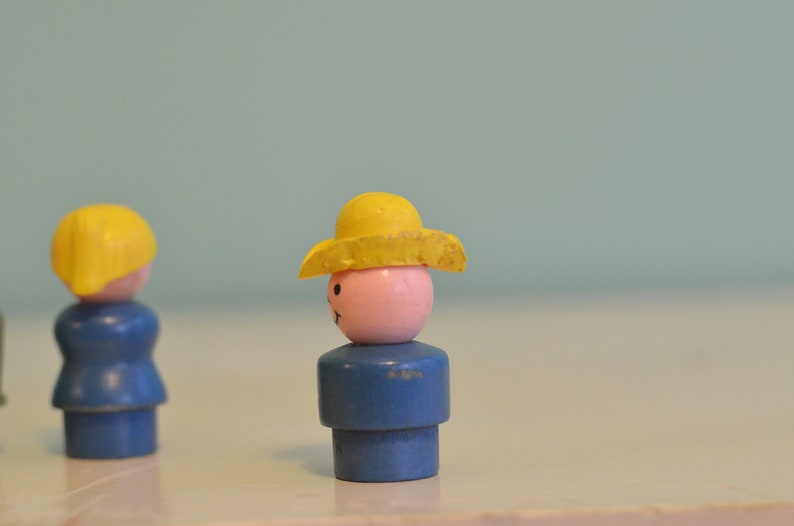 Vintage 70s Fisher Price Little People Wooden Body Plastic Head Lot of 3 Pretend Play