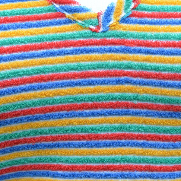 80s Women's V-Neck Top Rainbow Stripes Terry Cloth Melange Medium Shirt