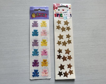 Packs d'autocollants scellés vintage CHOICE - Ours en peluche lion des sables en nacre, étoiles dorées Mrs Grossman