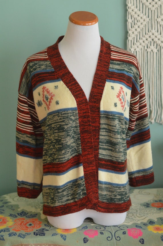 Vintage 70s Space Dye Cardigan Sweater Small Acry… - image 2