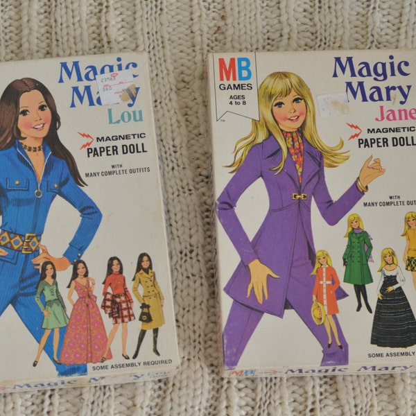 Vintage 70s Magnetic Paper Dolls Magic Mary Jane Magic Mary Lou Milton Bradley