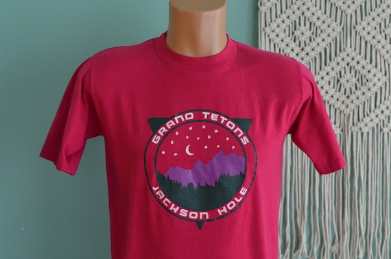 Vintage 80s T-Shirt Grand Tetons Jackson Hole Wyo… - image 1