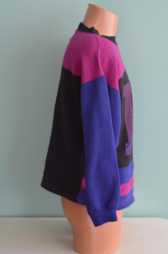 Vintage 90s IOU Sweatshirt Color Block Magenta Pu… - image 3