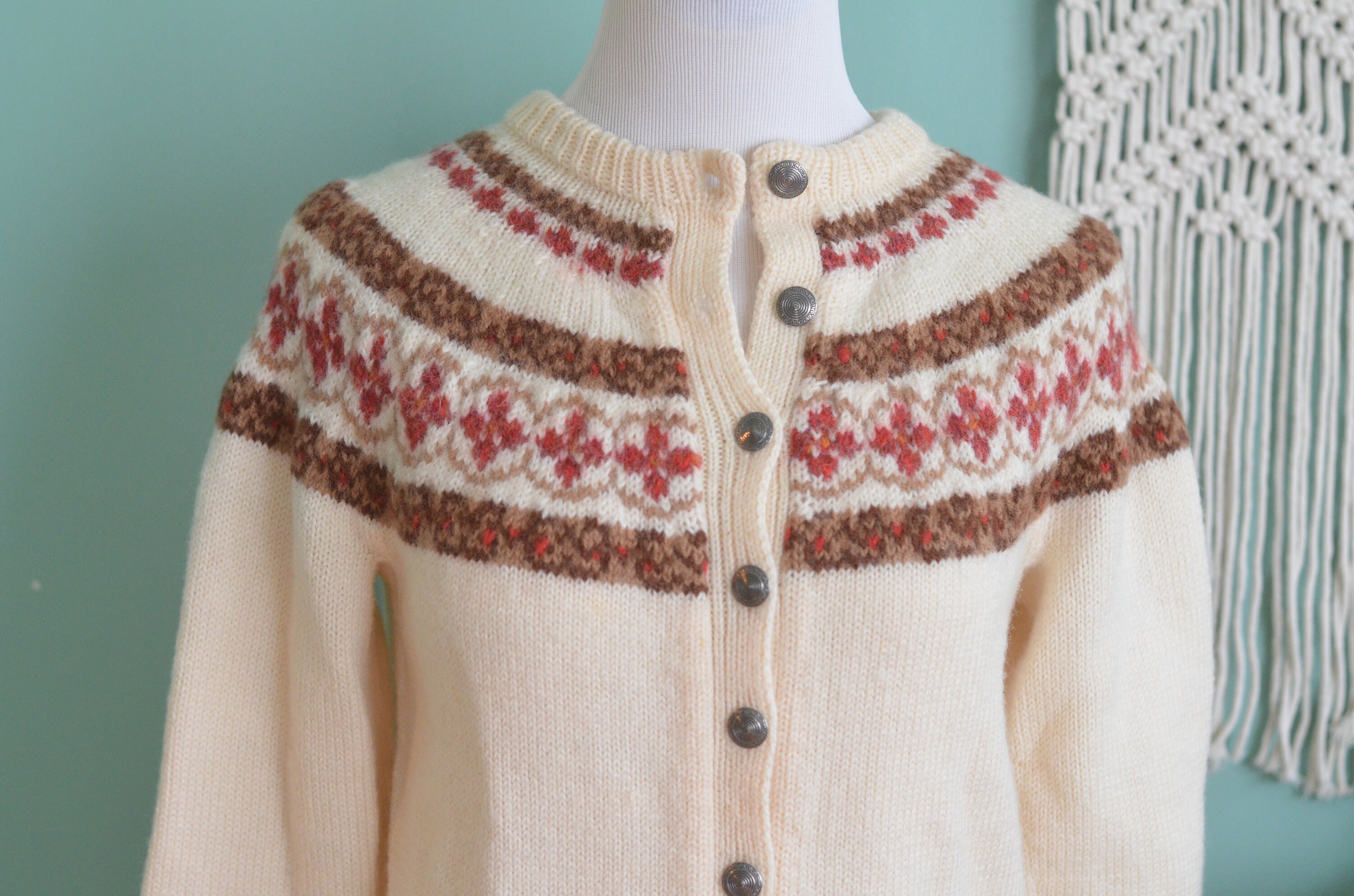 Pull Vintage Norvégien Fair Isle En Laine Taille L - Motif Multicolore - Très Bon état